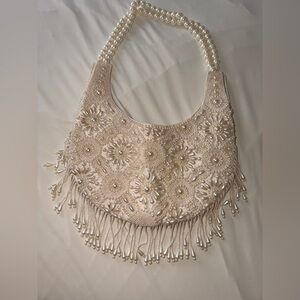 Beaded Pearl Fringe Shoulder Bag - Ivory